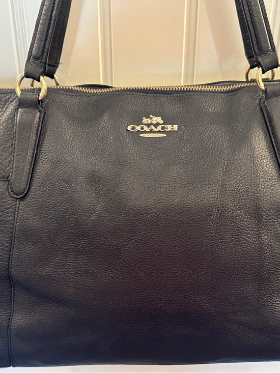 Coach Handbags - Coach Town Tote Navy Pebbled Leather Zip Top Shoulder Bag Large Work